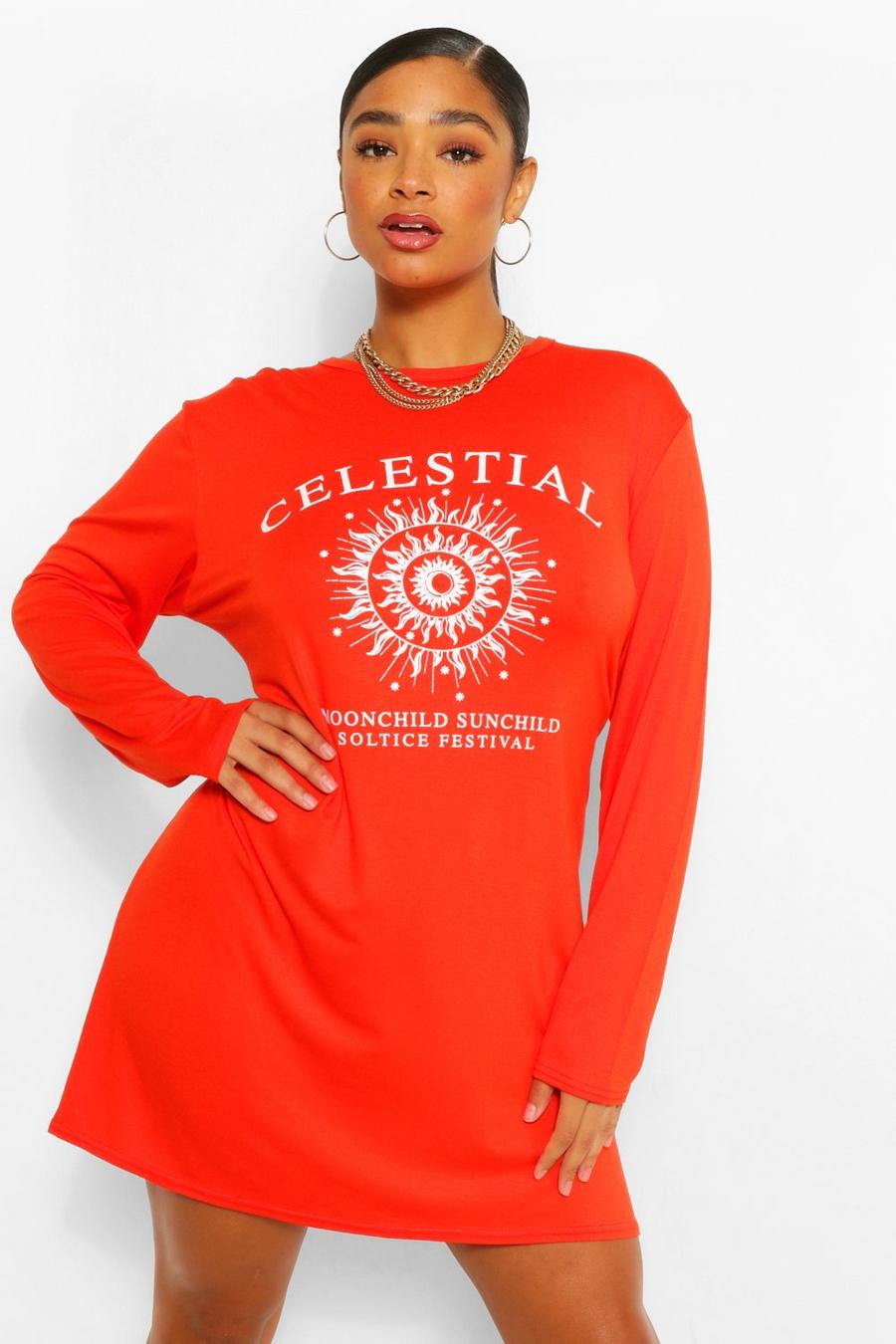 Plus Celestial Slogan Long Sleeve T-Shirt Dress image number 1