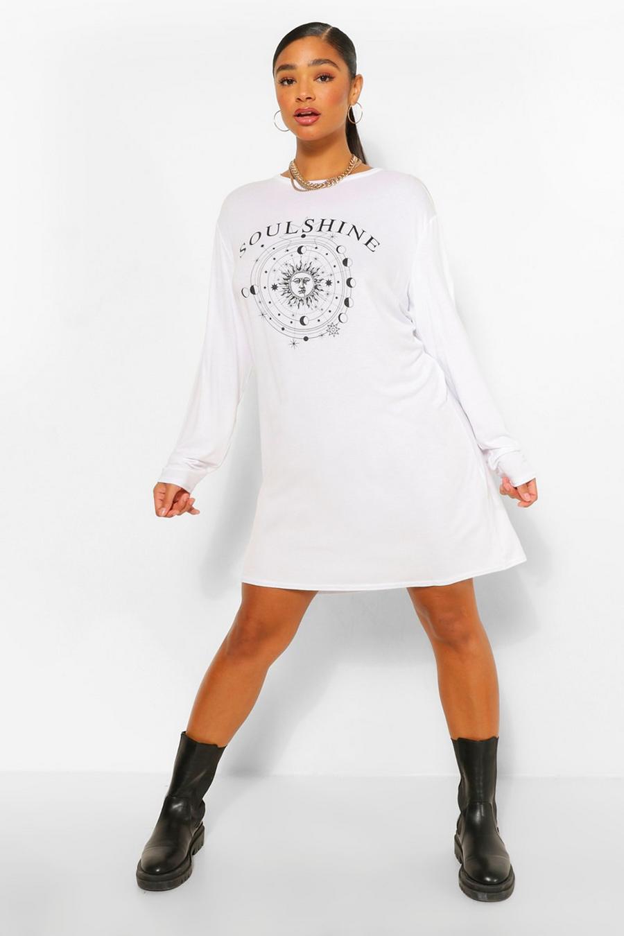 שמלת טישרט שרוול ארוך עם הדפס וכיתוב Soulshine מידות גדולות image number 1