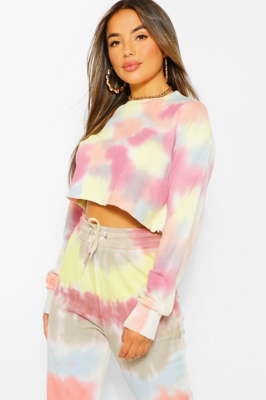 Multi Petite - Kort sweatshirt med färgstarkt batikmönster image number 1