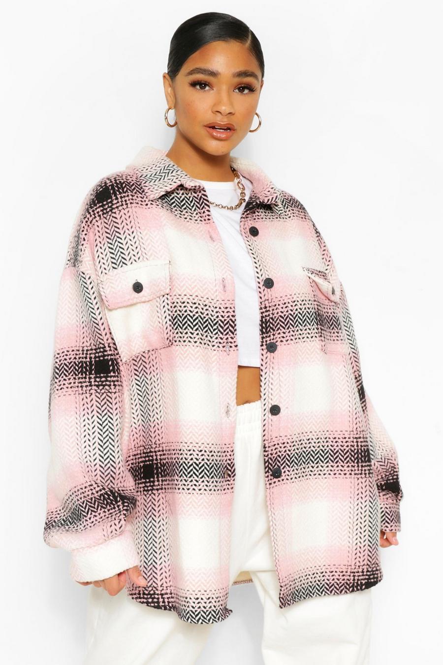 Pink Plus Flannel Oversized Boyfriend Shacket image number 1