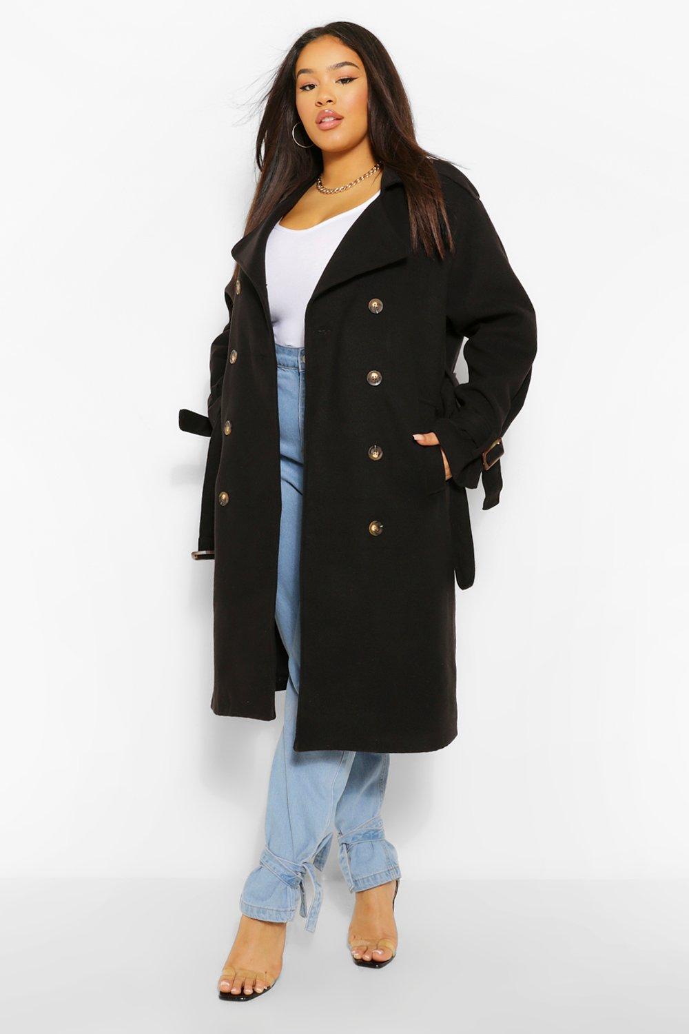 boohoo belted wool look trench