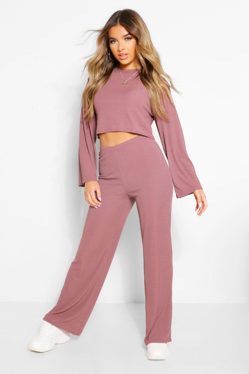 Petite Ribbed Cardigan and Trousers Loungewear Set