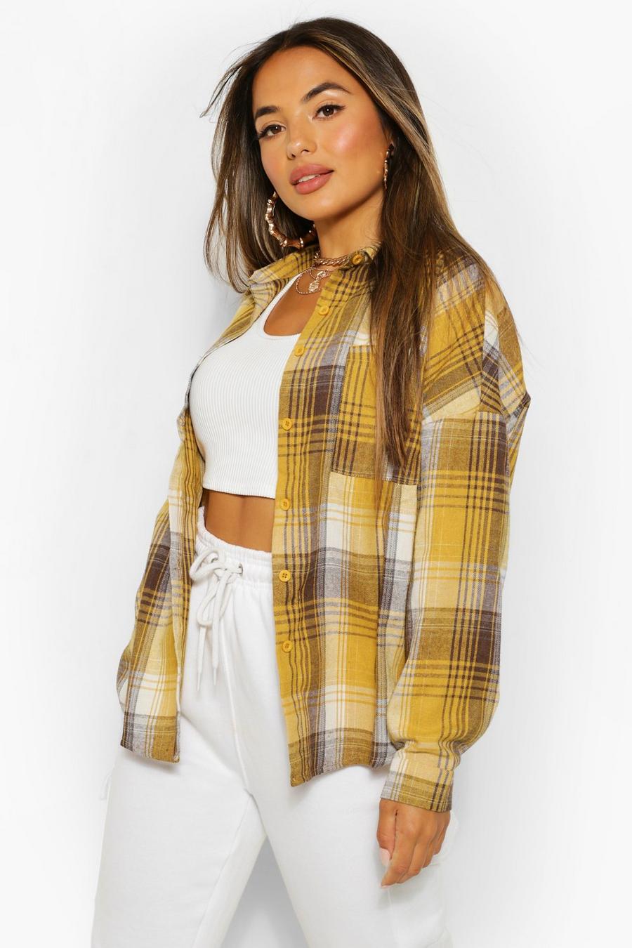 Yellow Petite Oversized Pocket Detail Flannel Shirt image number 1
