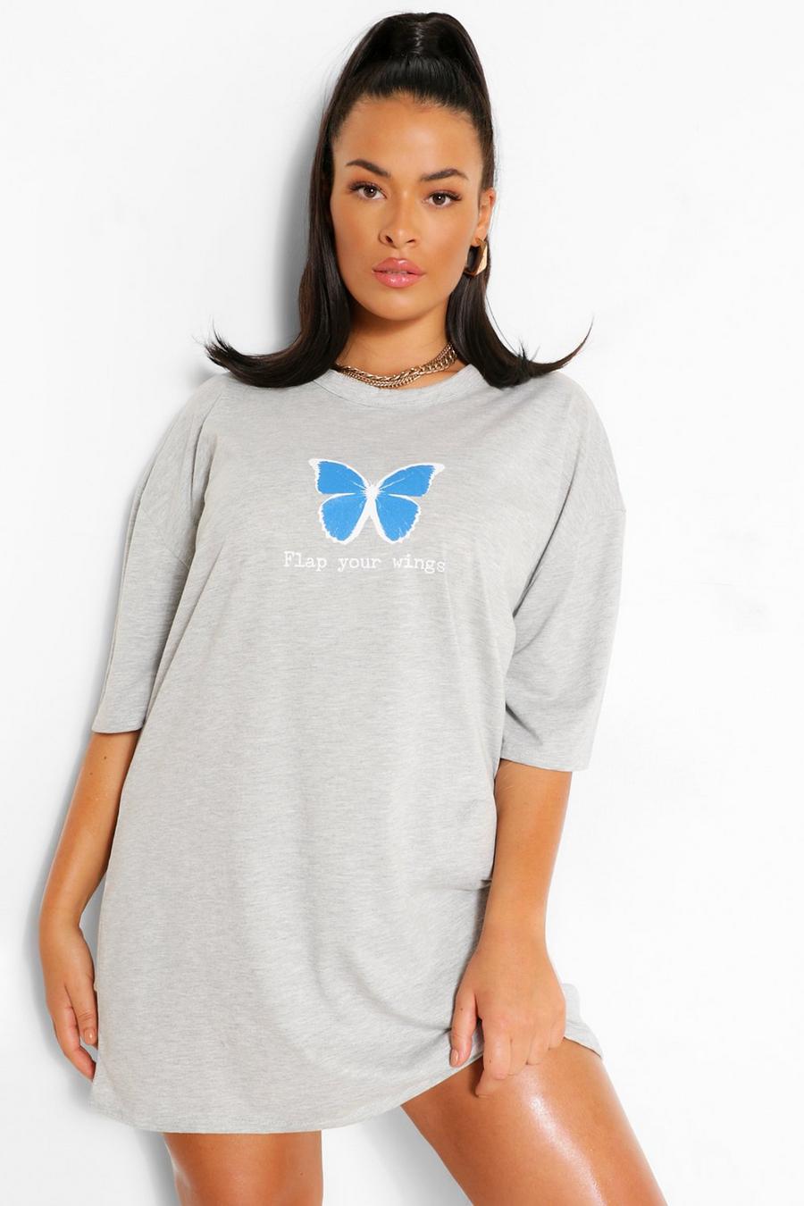 Vestido estilo camiseta extragrande con estampado de mariposas Plus  image number 1