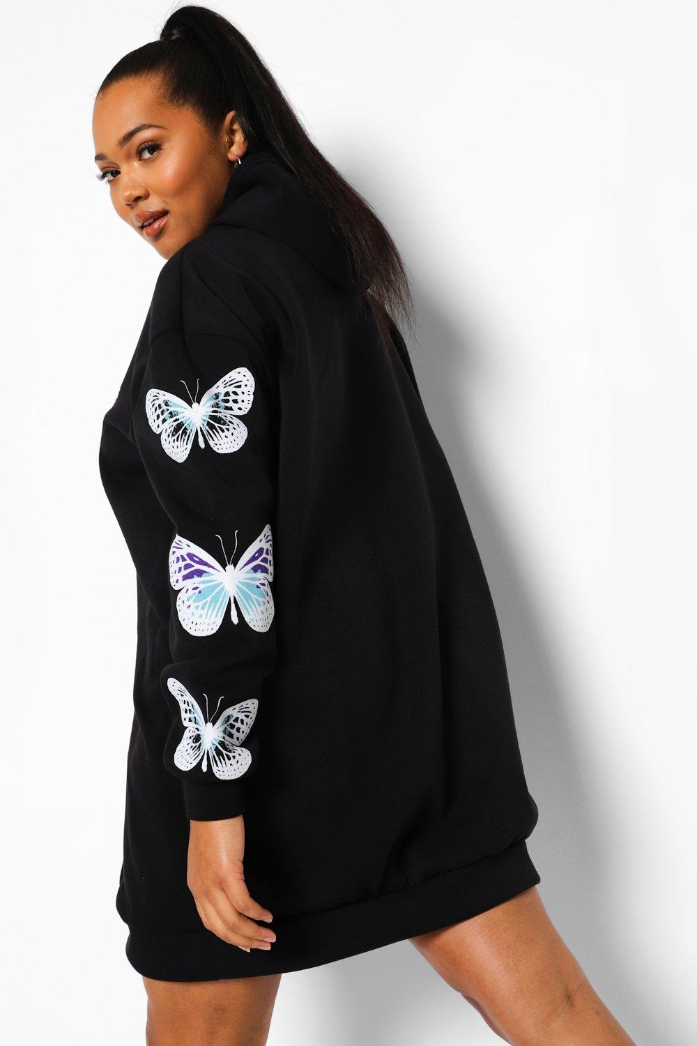 Boohoo Women Clothing Sweaters Sweatshirts Womens Plus Butterfly Sleeve Hooded Sweatshirt Dress 12 
