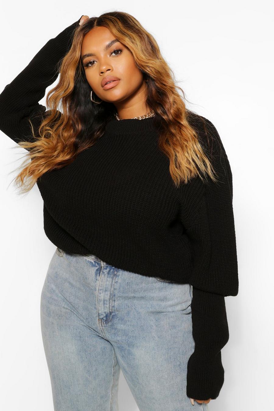 Black Plus Puff Sleeve High Neck Sweater image number 1