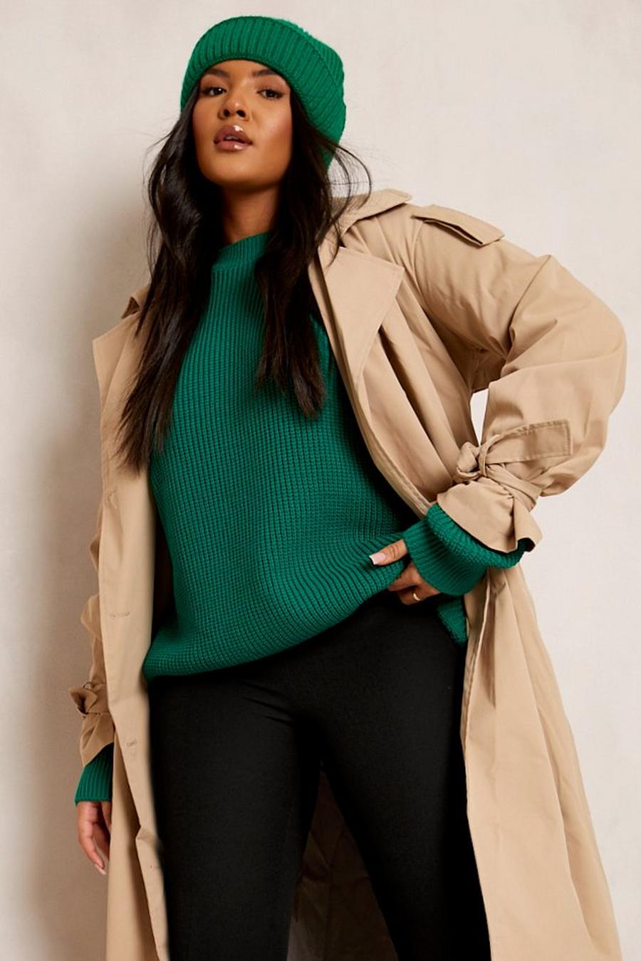 Bright green Plus Puff Sleeve High Neck Jumper image number 1