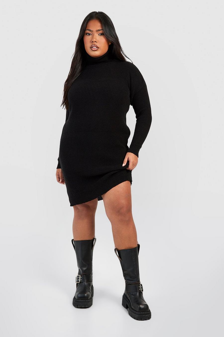 Black Plus Turtleneck Sweater Dress