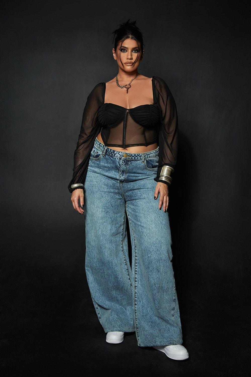 Plus Vintage Wash Wide Leg Jeans