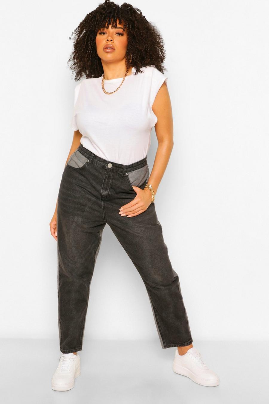 Black Plus - Mom jeans i kontrastfärger image number 1