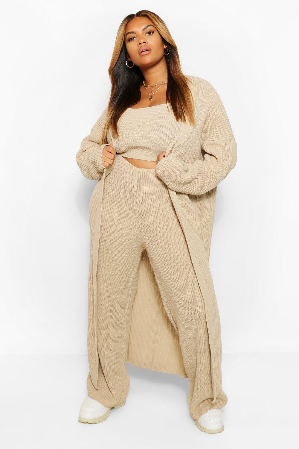 Plus Knitted Rib Belted Maxi Cardigan