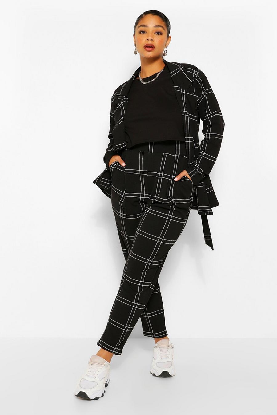 Blazer Plus Size a quadri & pantaloni coordinati, Nero image number 1