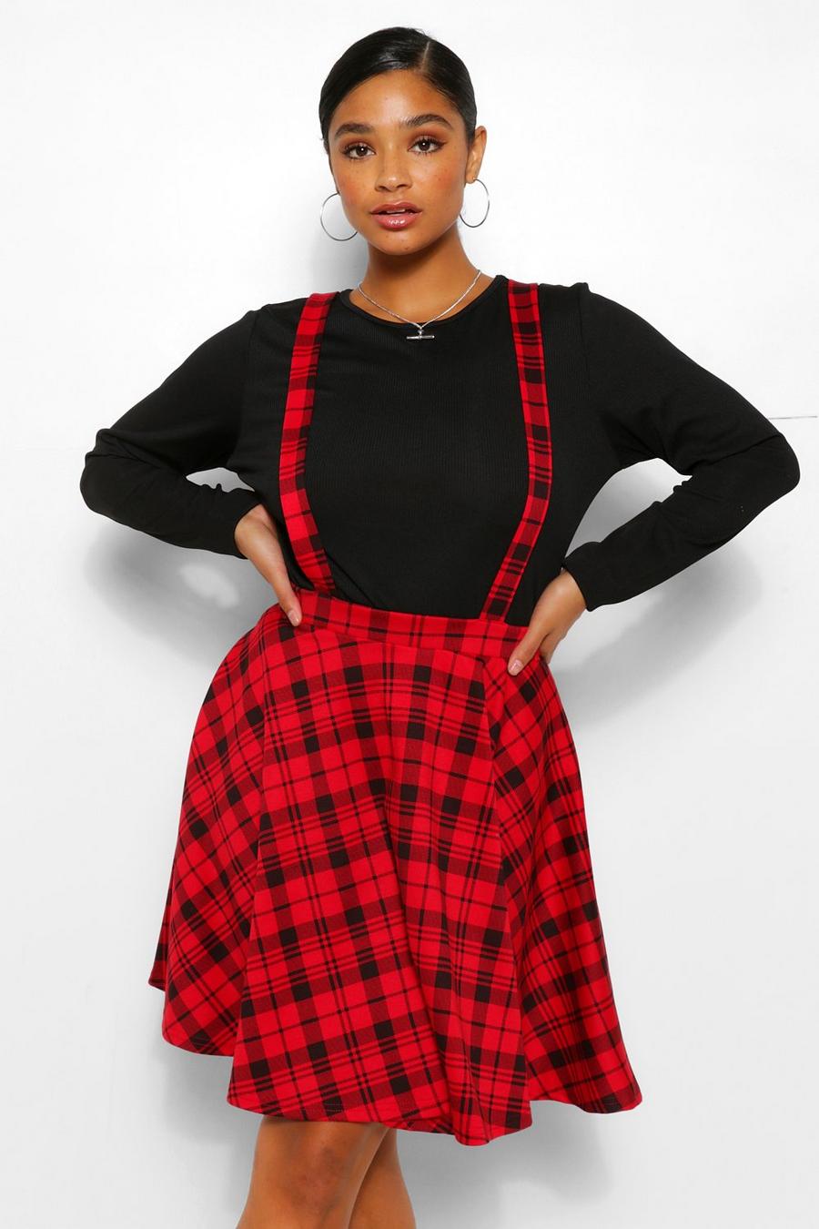 Red Plus Check Pinafore Skirt image number 1