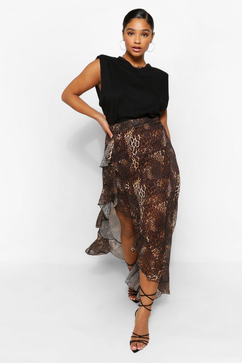 Leopard print ruffle midi skirt sales