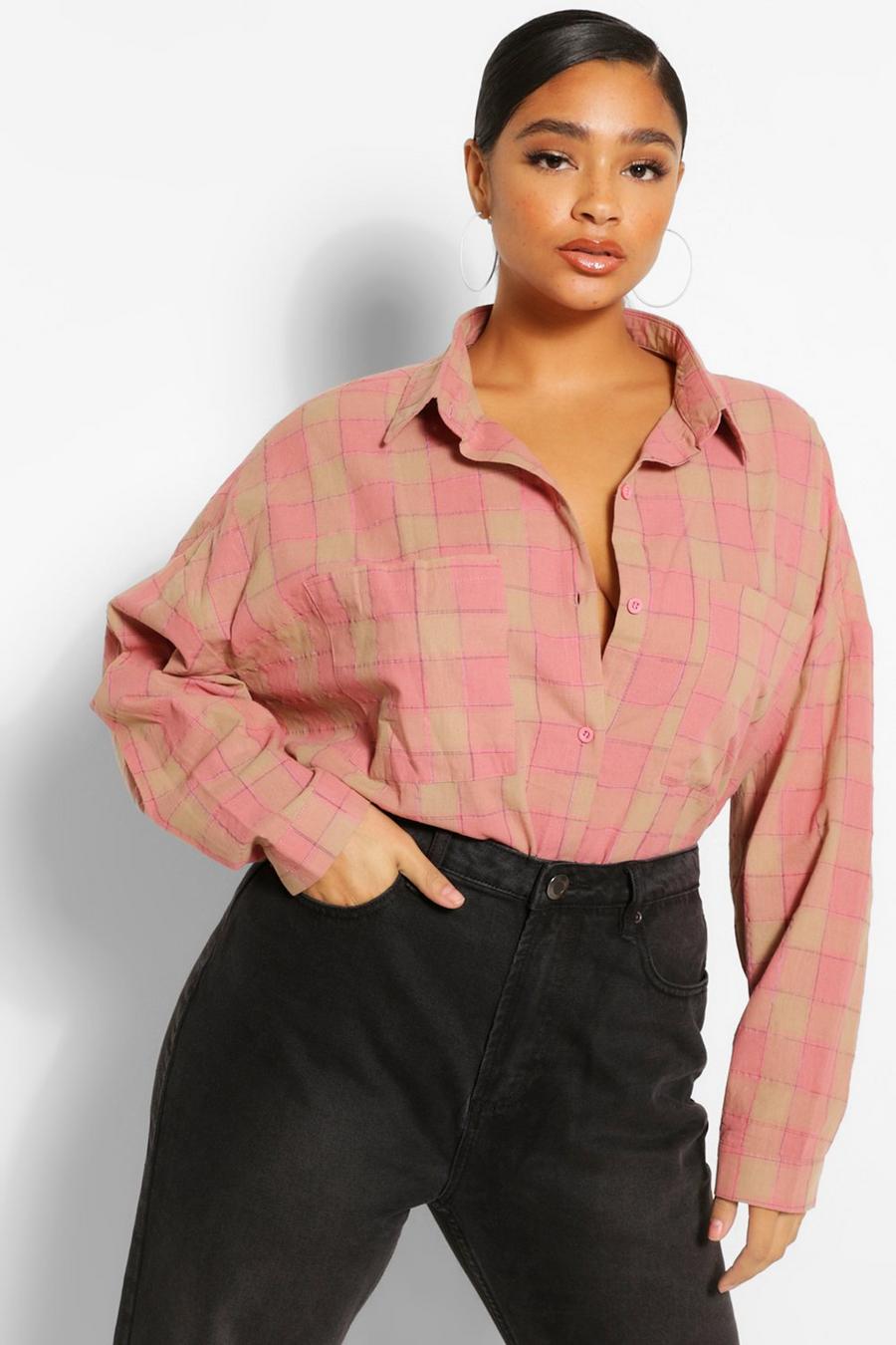 Pink Plus Oversized Boyfriend Flannel Shirt image number 1