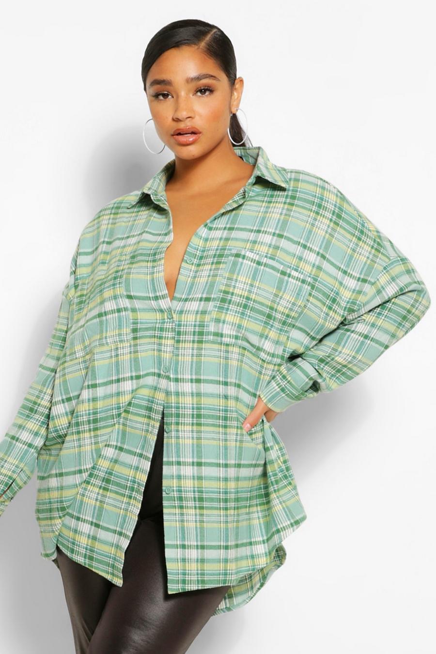 Green Plus - Oversize rutig skjorta i boyfriendstil image number 1