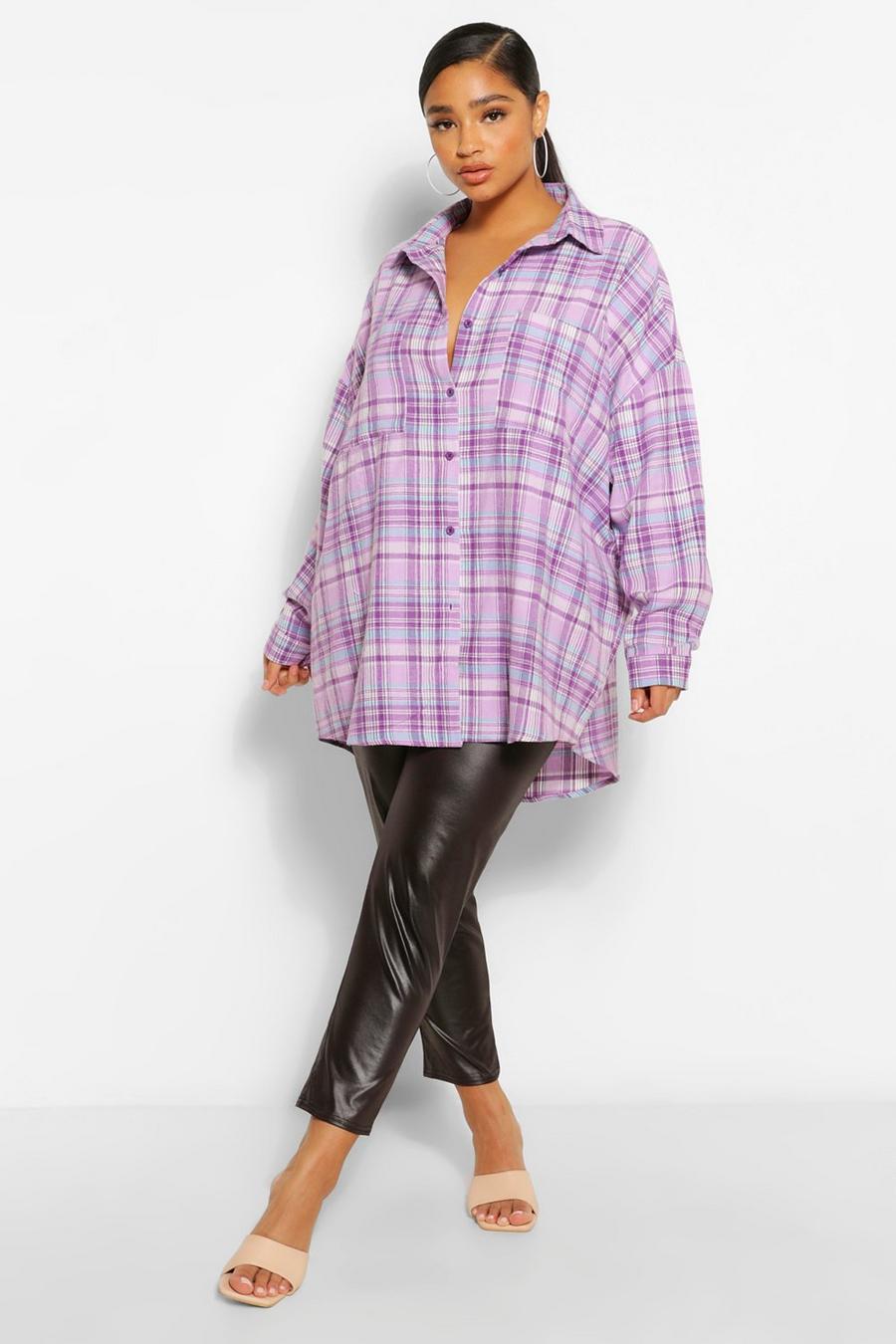 Lilac Plus Oversized Boyfriend Check Shirt image number 1