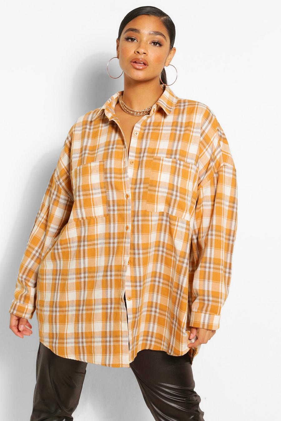 Mustard Plus Oversized Boyfriend Flannel Shirt image number 1