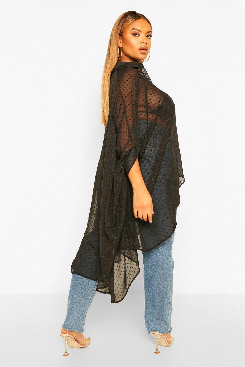 Dobby Chiffon Oversized Maxi Shirt