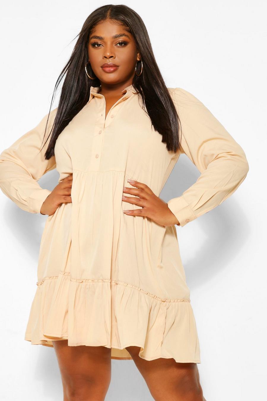 Stone Plus Tiered Ruffle Smock Shirt Dress image number 1