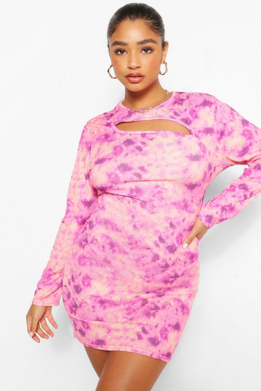 Pink Plus Tie Dye Cut Out High Neck Midi Dress image number 1