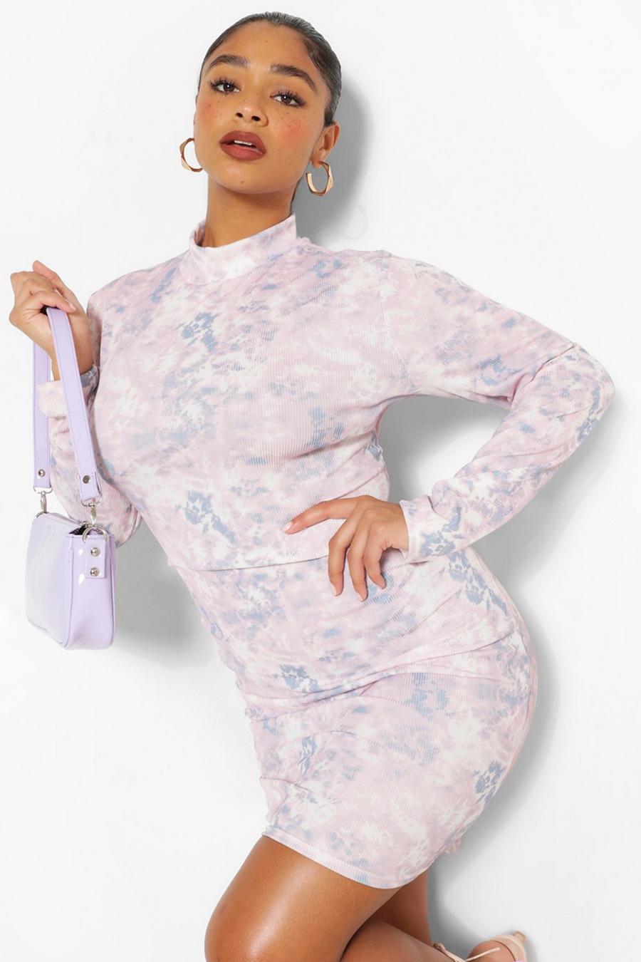 Lilac Plus Tie Dye High Neck Detail Bodycon Dress image number 1