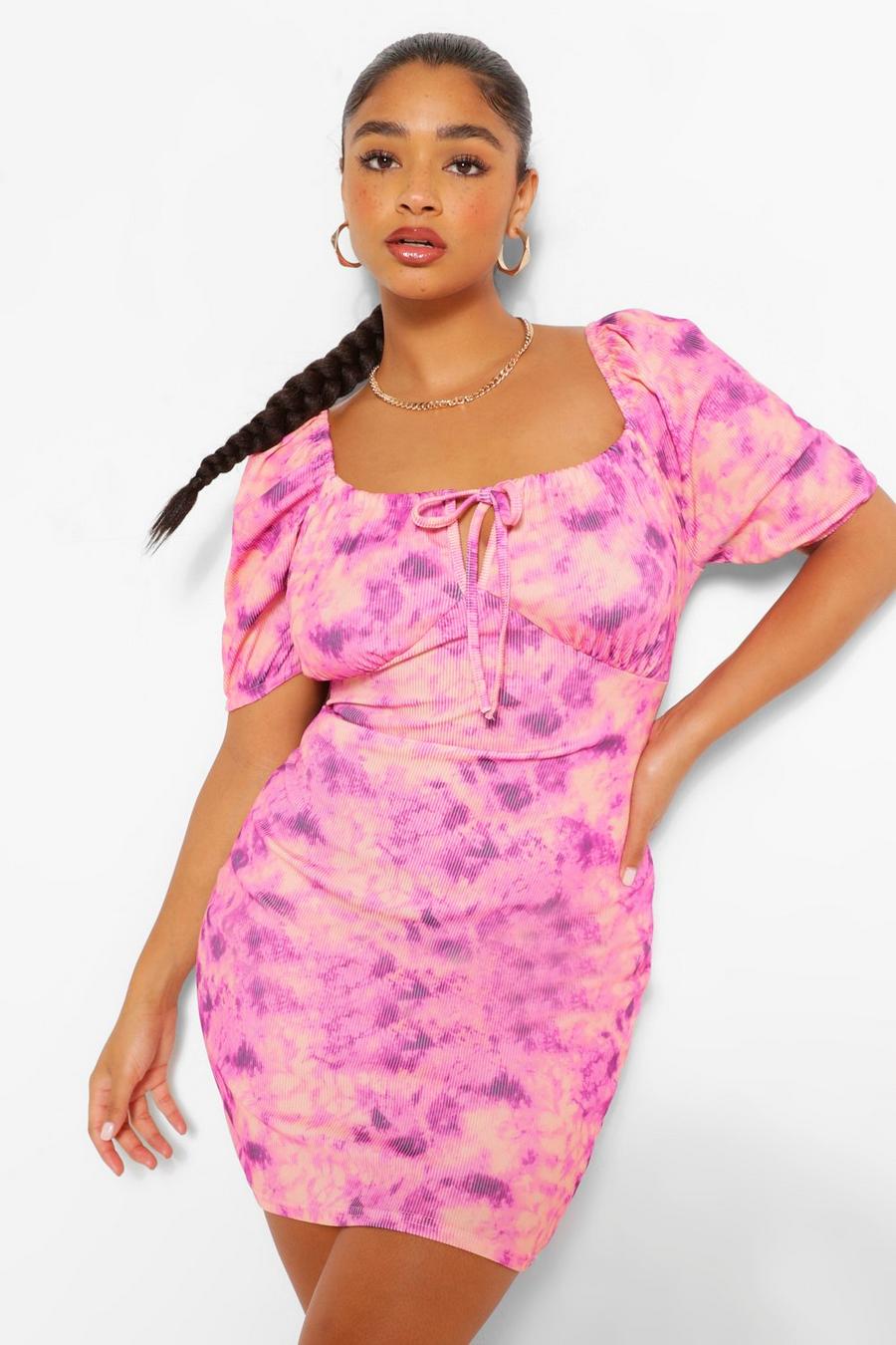 Pink Plus - Miniklänning med batikmönster och knytdetalj image number 1