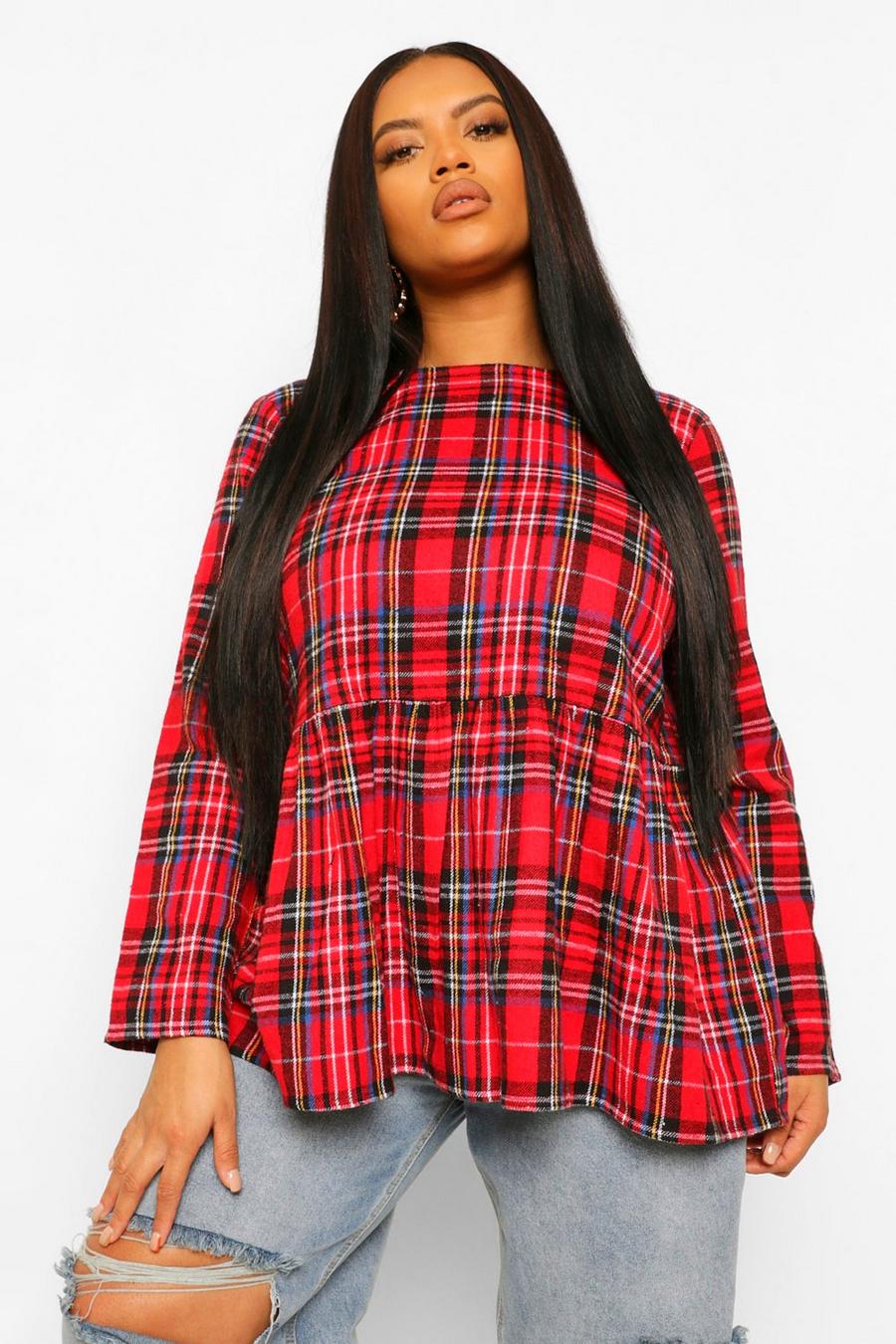 Red Plus Check Smock Top image number 1
