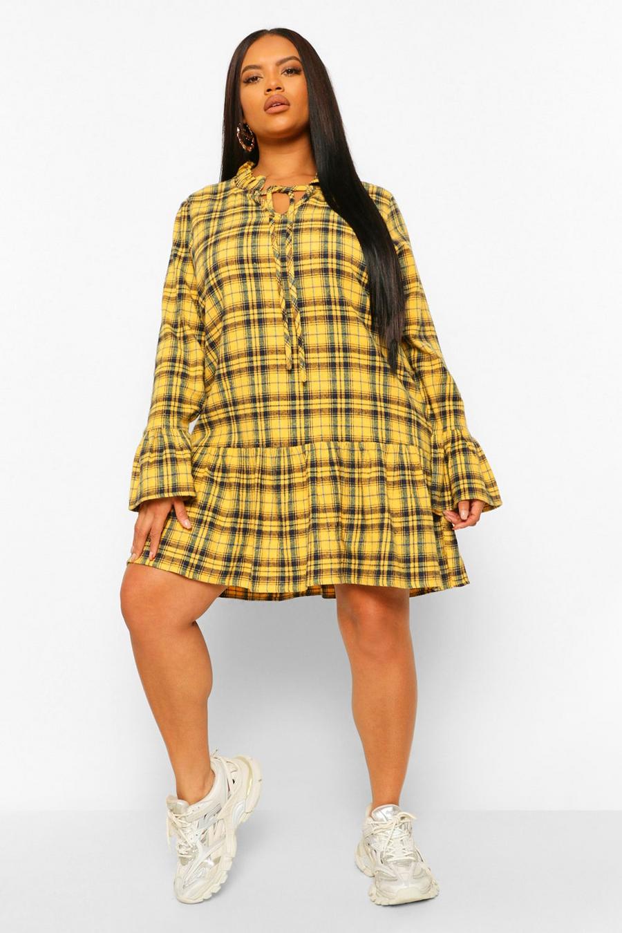 Mustard Plus - Rutig klänning med volangkant image number 1