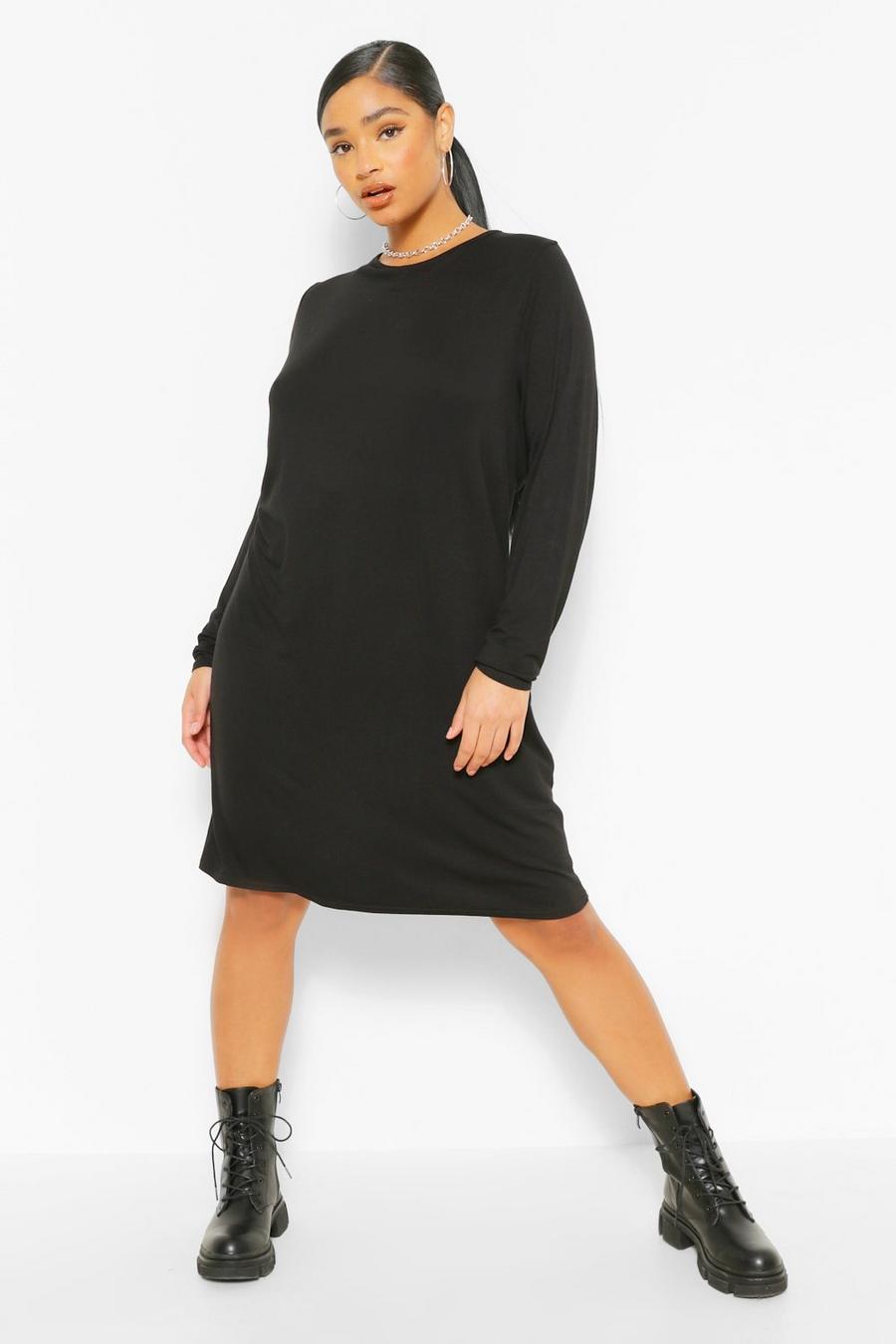 Plus T-Shirt-Kleid aus Jersey mit langen Ärmeln, Schwarz image number 1
