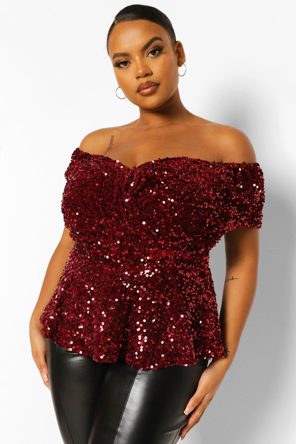 Sequin peplum clearance tops