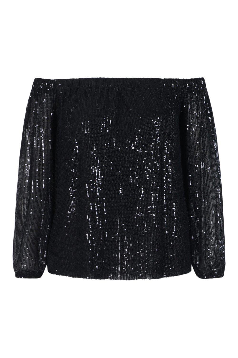 black off the shoulder sequin top