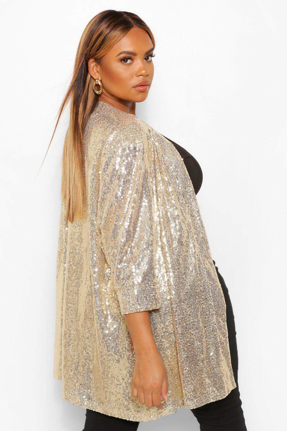 Grande taille - Gilet paillettes manches 3/4 | boohoo