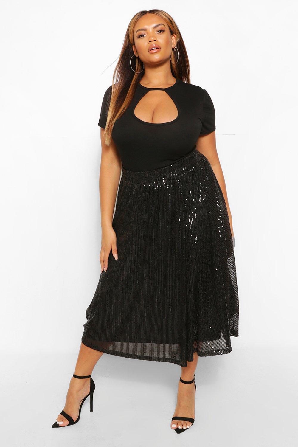 black midi skater skirt