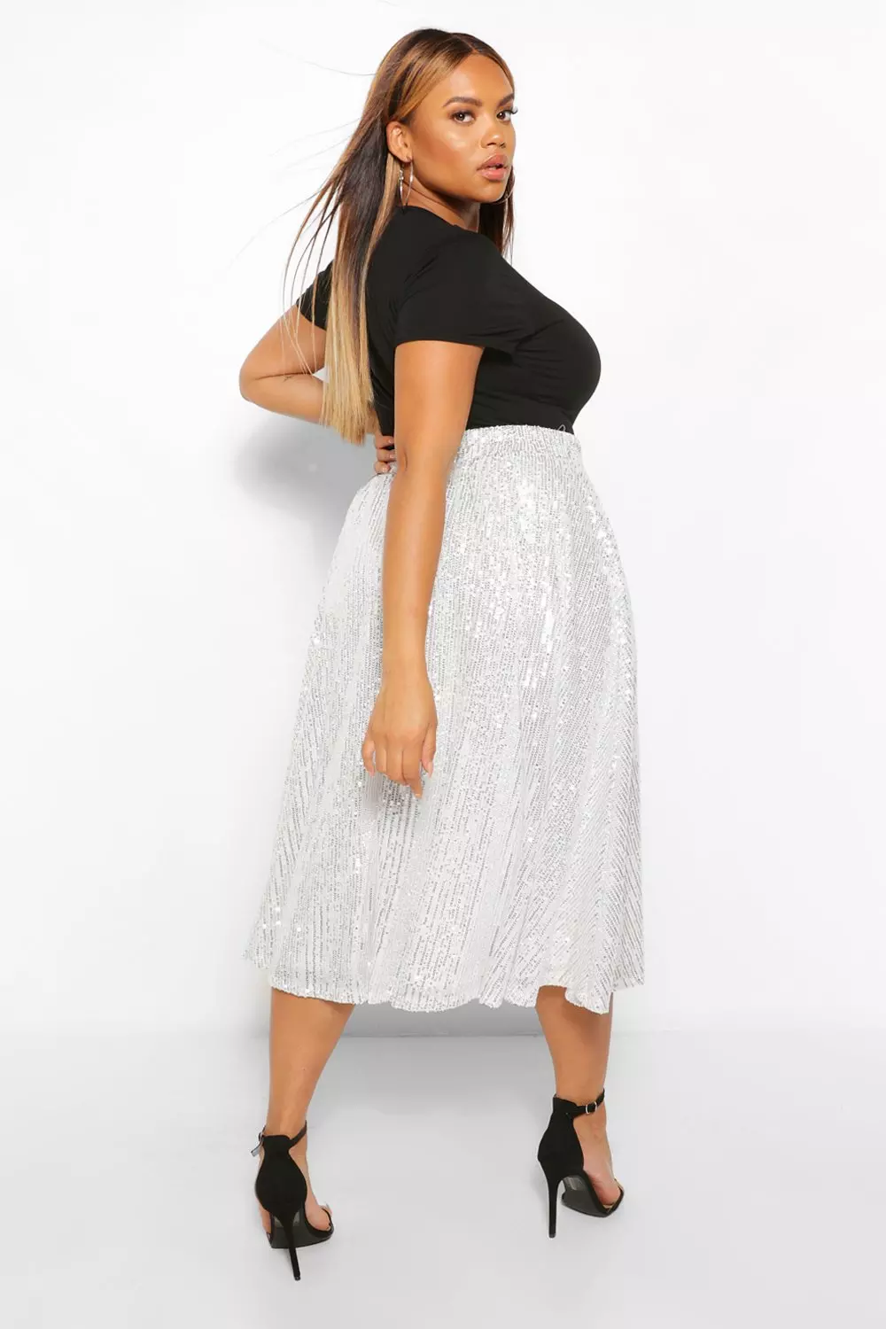 Plus size sequin skater skirt sale