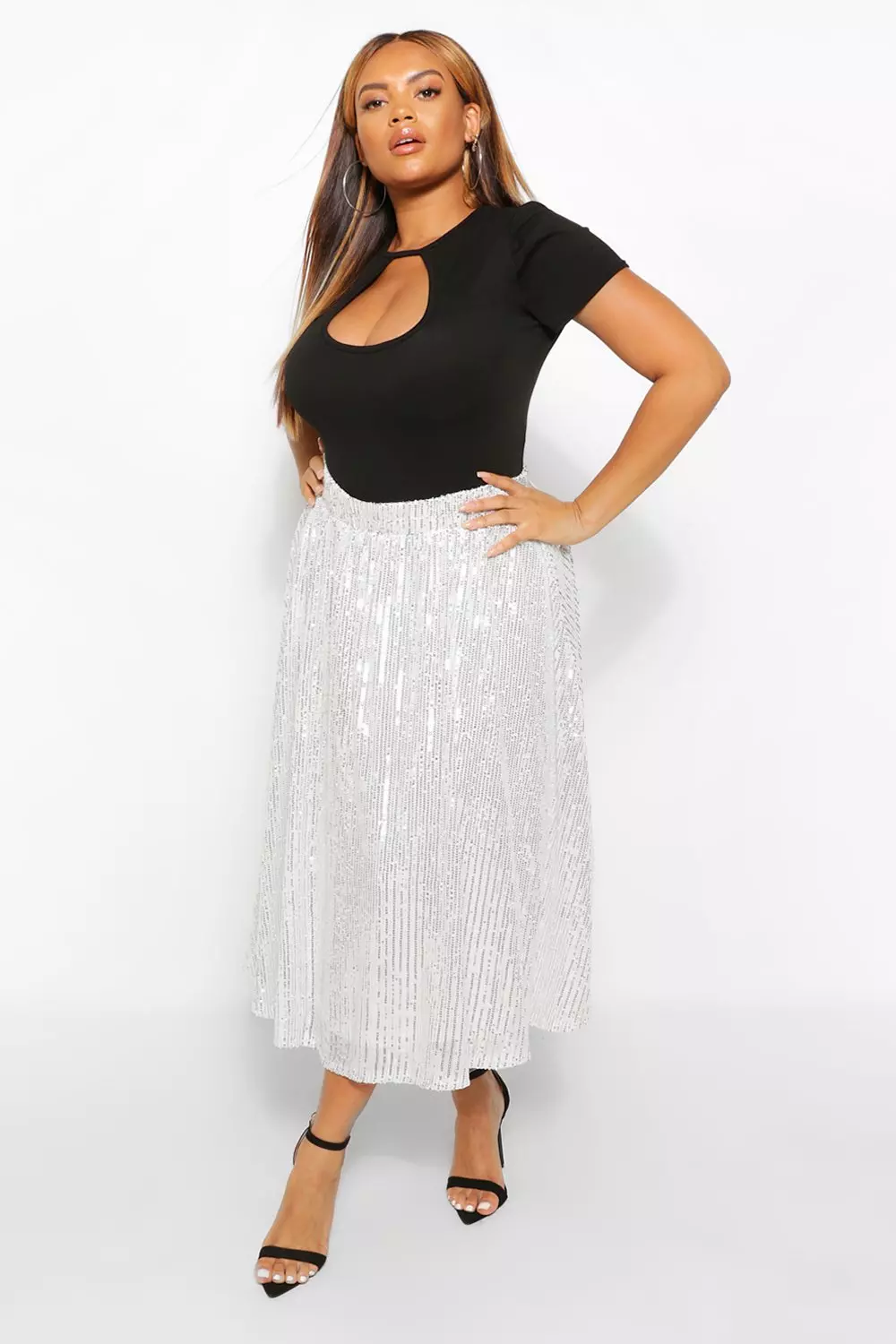 Sequin midi sale skater skirt