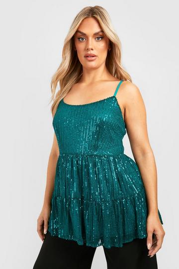 Plus Sequin Tiered Camisole emerald