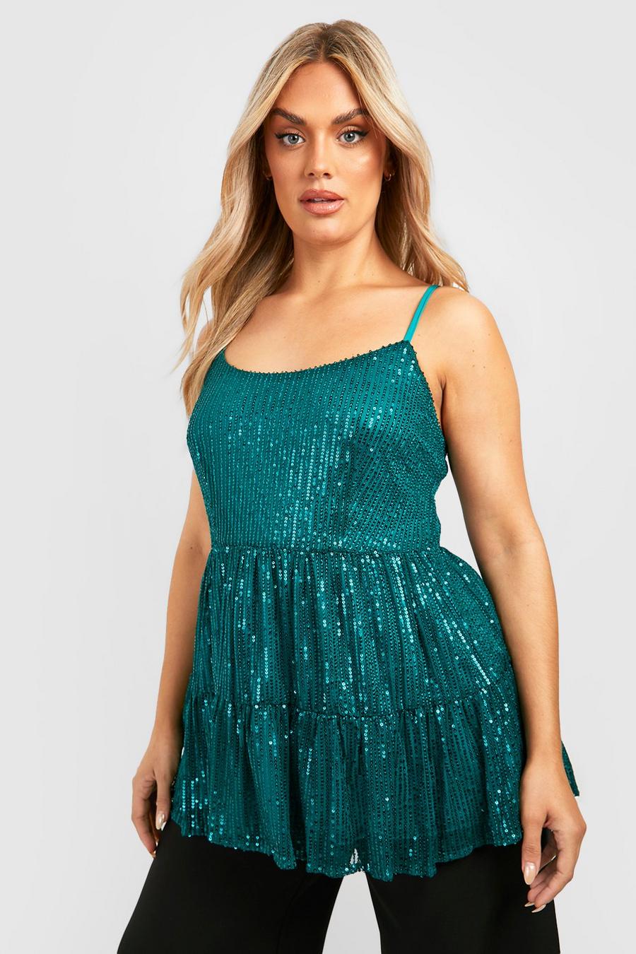 Emerald verde Plus Sequin Tiered Cami Top