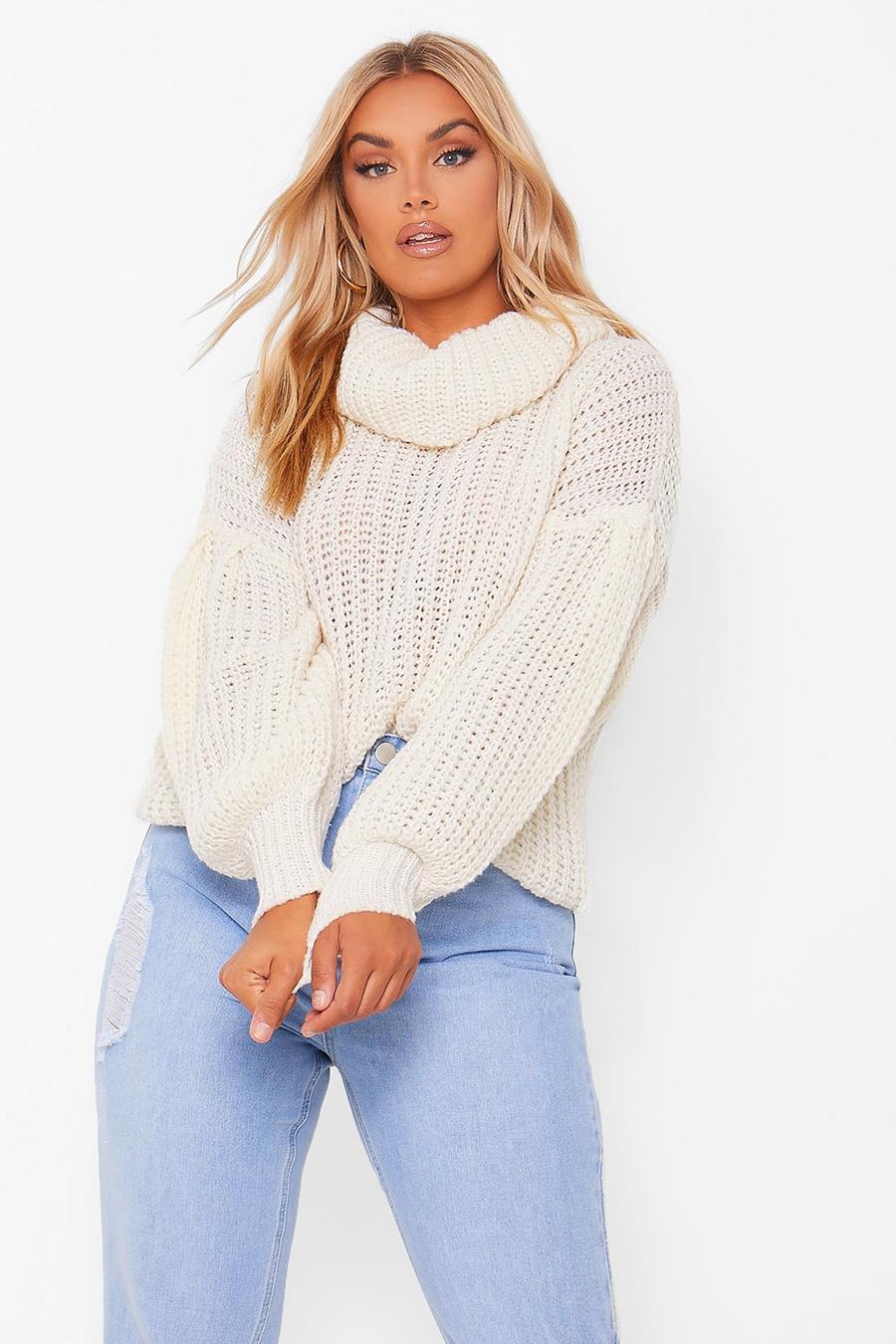 Ecru Plus Supersoft Oversized Cowl Neck Sweater image number 1
