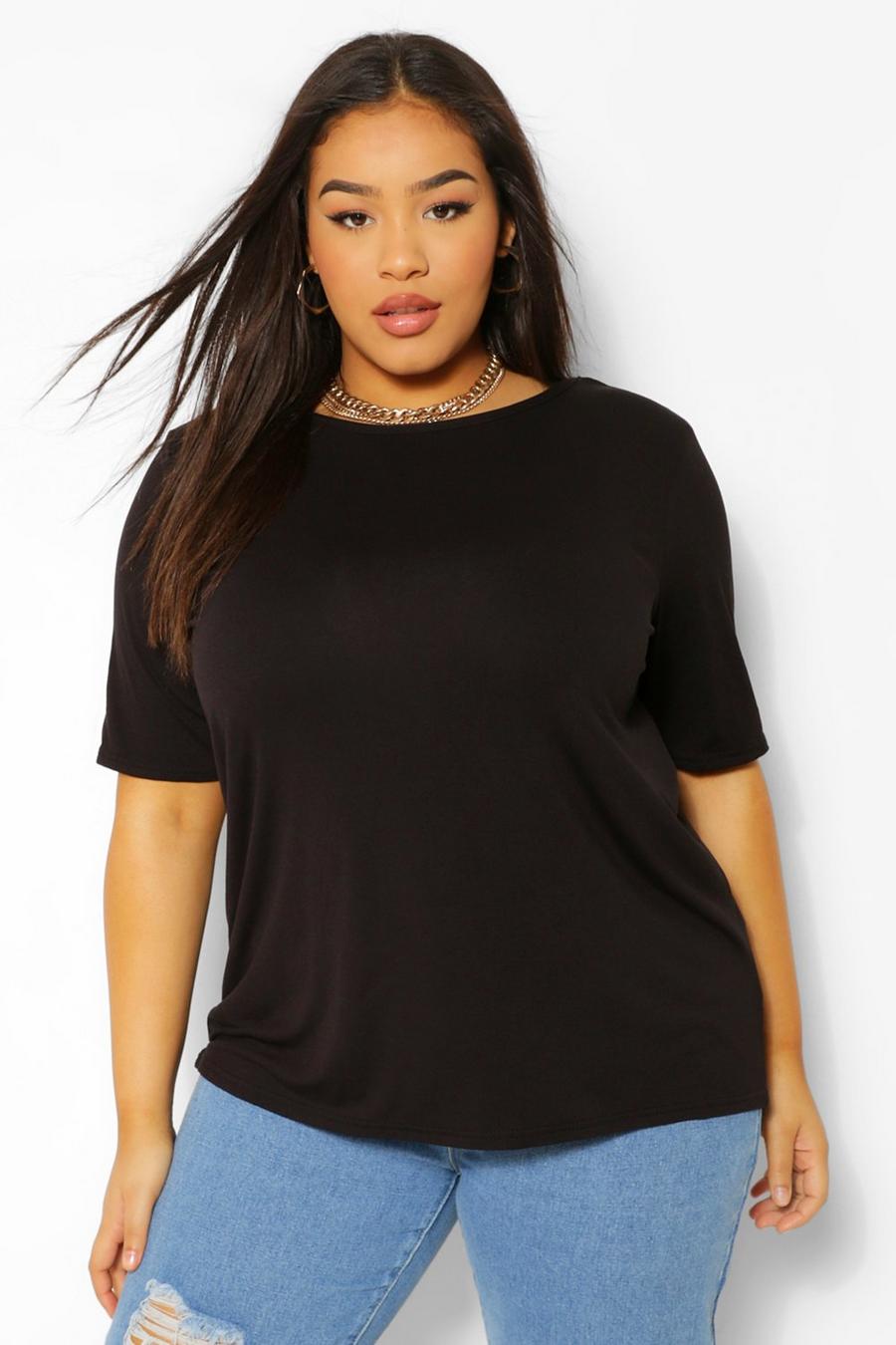 T-shirt Plus oversize basic con scollo posteriore a V image number 1
