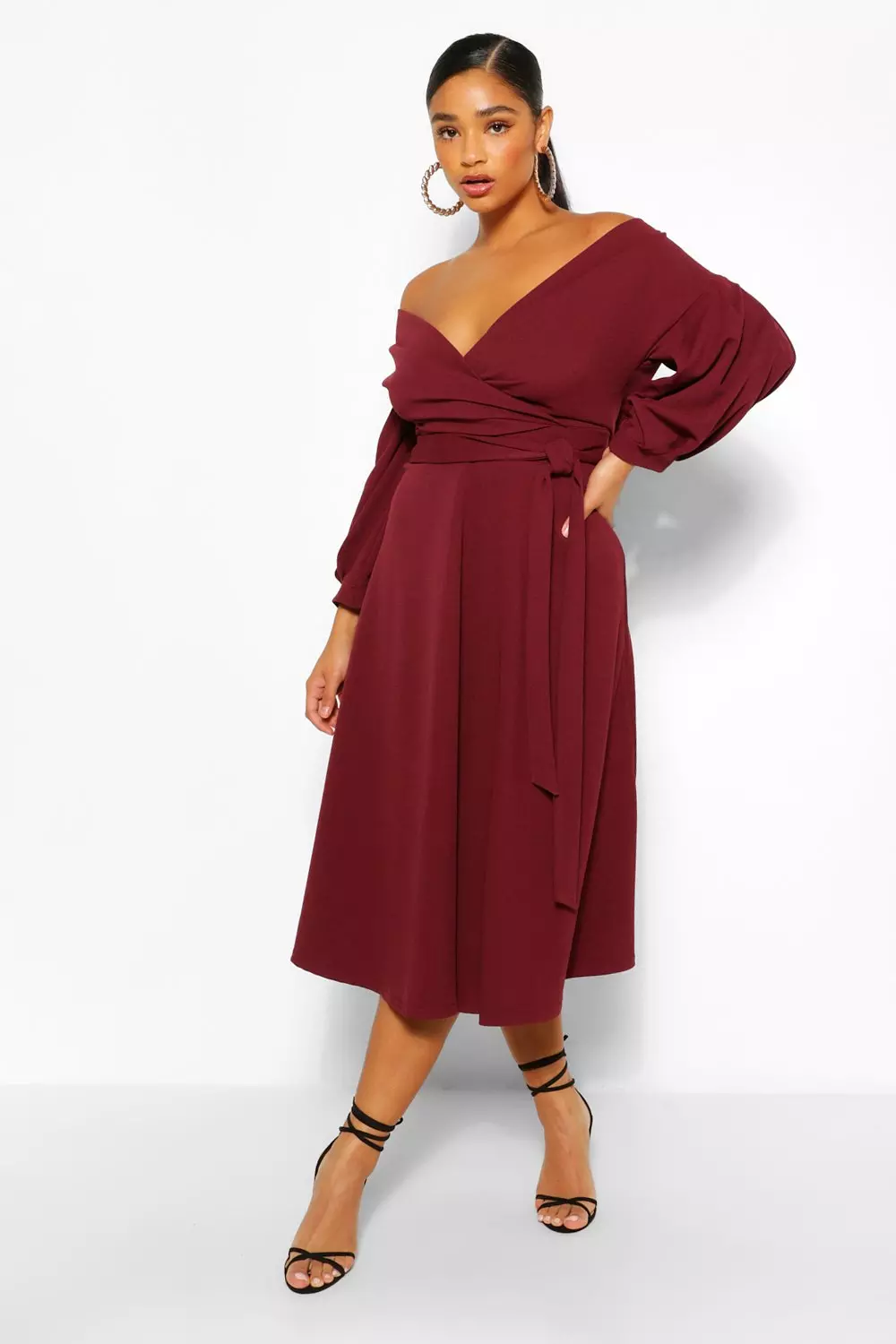 Off the shoulder cheap wrap midi dress