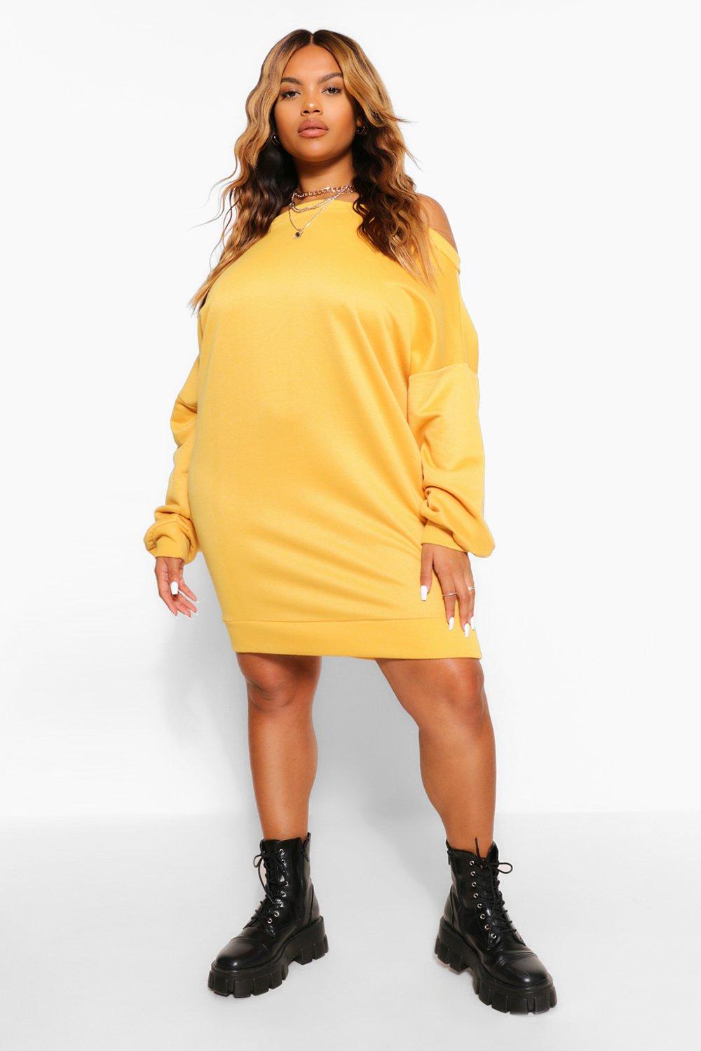 mustard sweatshirt dress