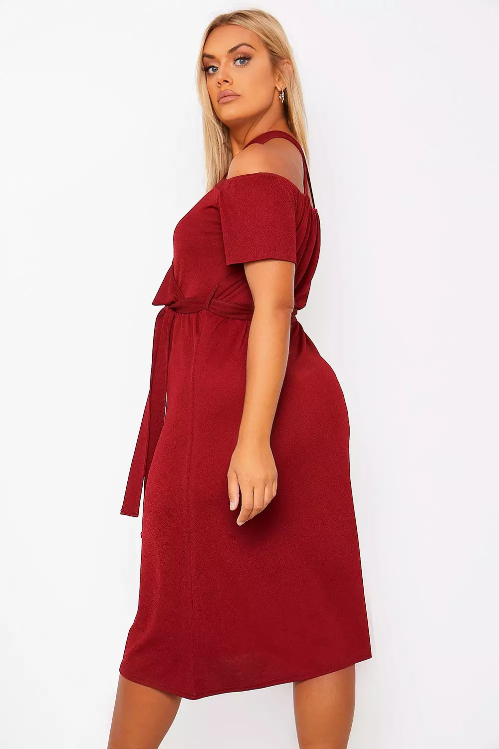 Plus plunge ruffle cheap belt midi dress