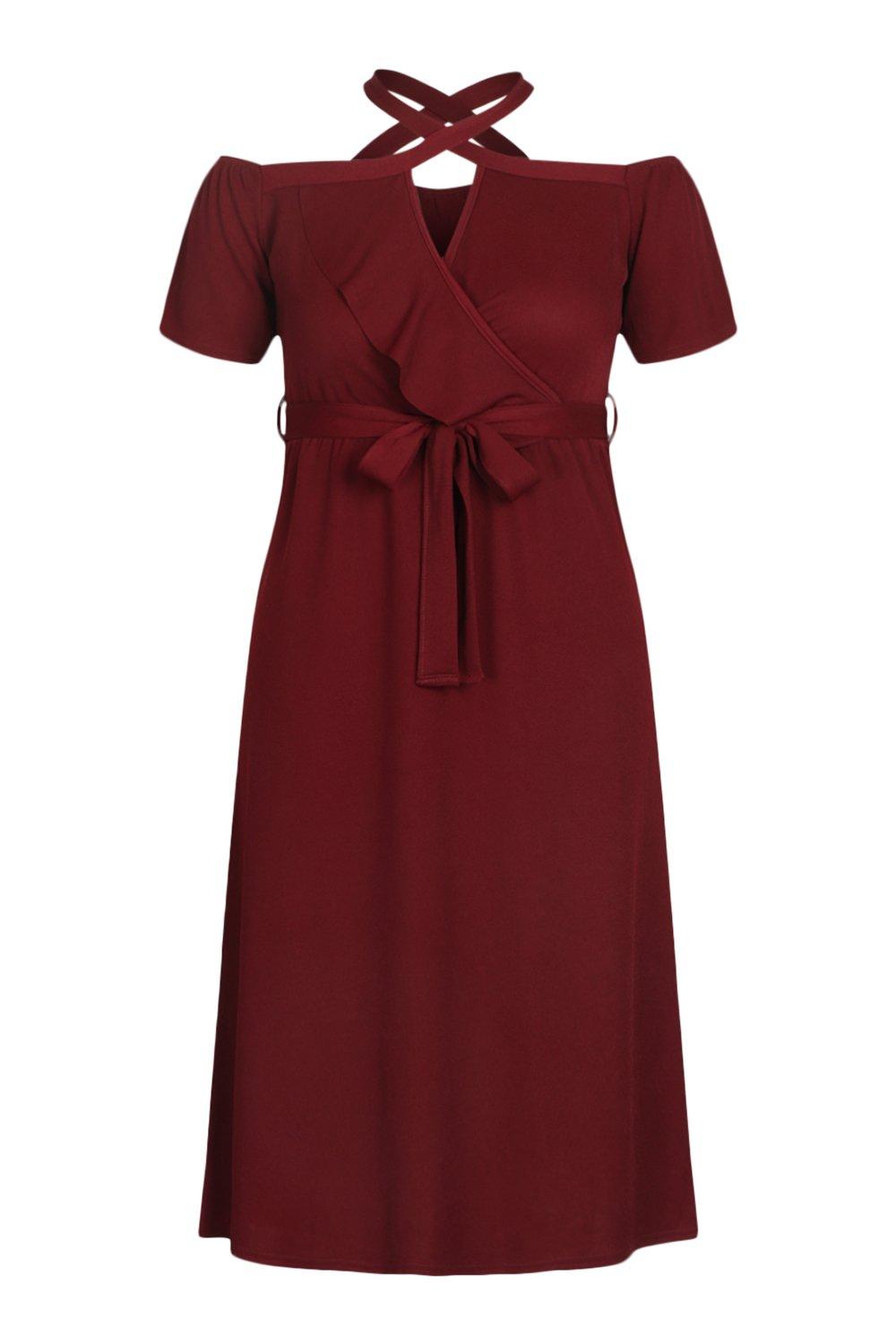 Plus Plunge Ruffle Belt Midi Dress