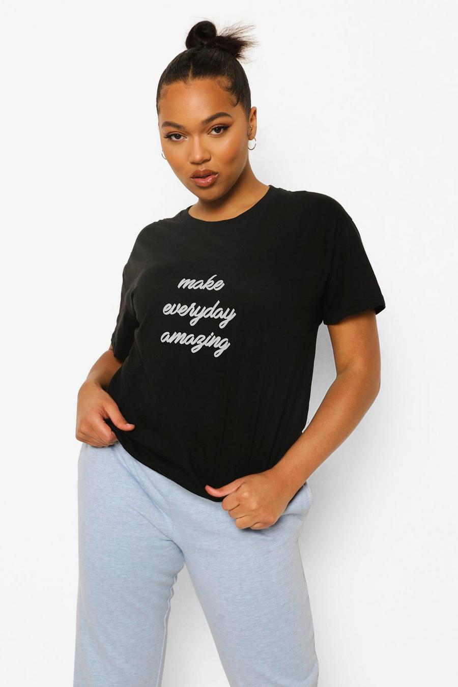 Camiseta Plus con eslogan Amazing, Negro image number 1