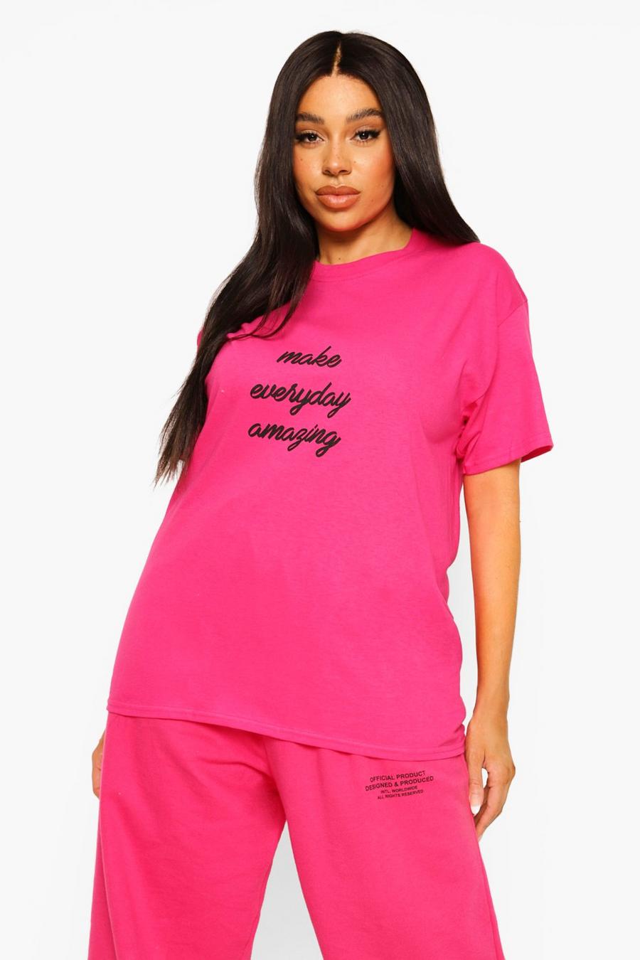 Camiseta Plus con eslogan Amazing, Pink rosa image number 1