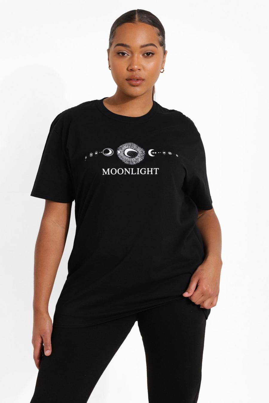 Plus T-Shirt mit Moonlight Slogan, Schwarz image number 1