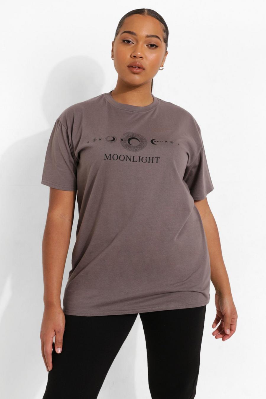 Plus T-Shirt mit Moonlight Slogan, Anthrazit image number 1