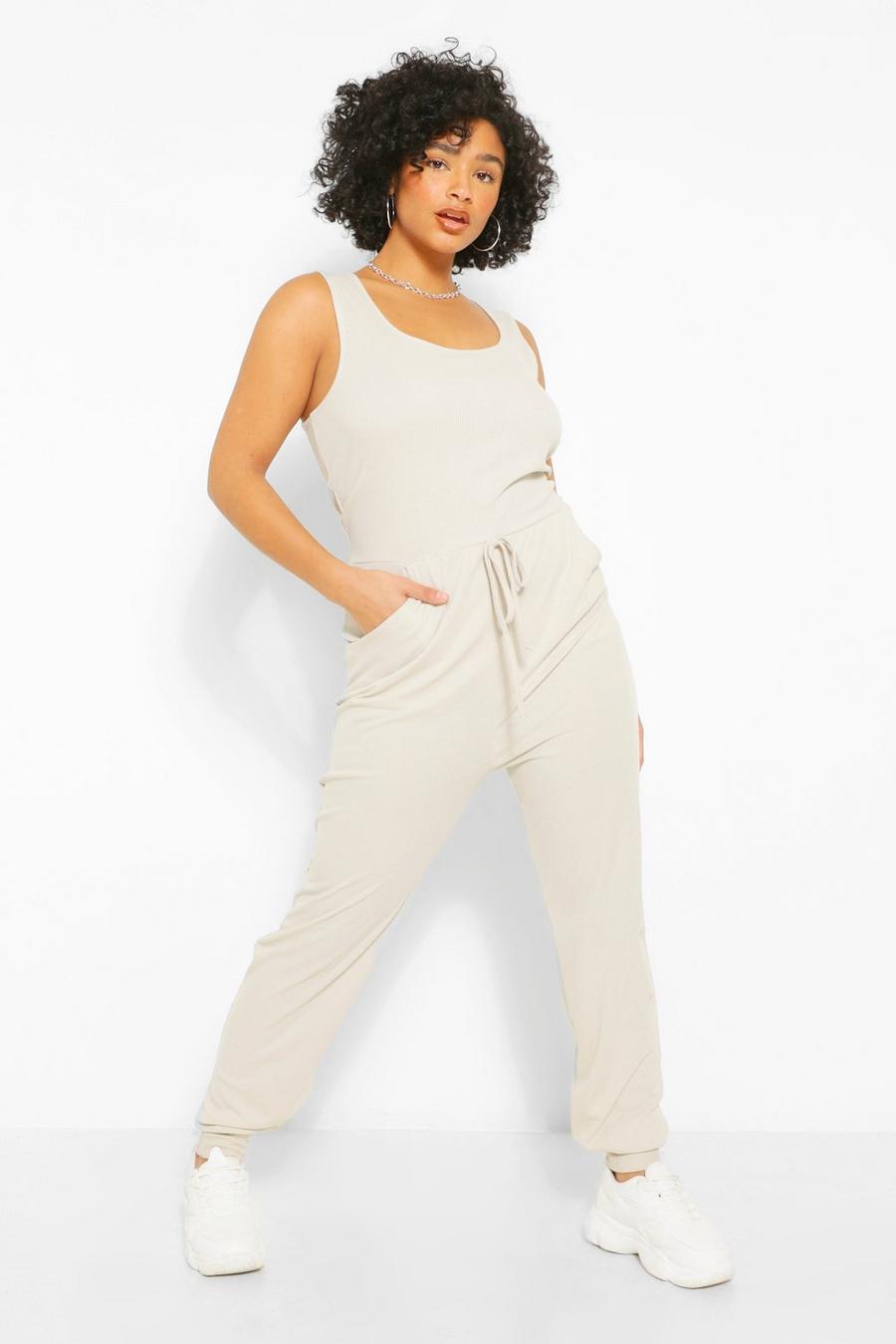 Stone beis Plus Scoop Neck Jogger Jumpsuit image number 1