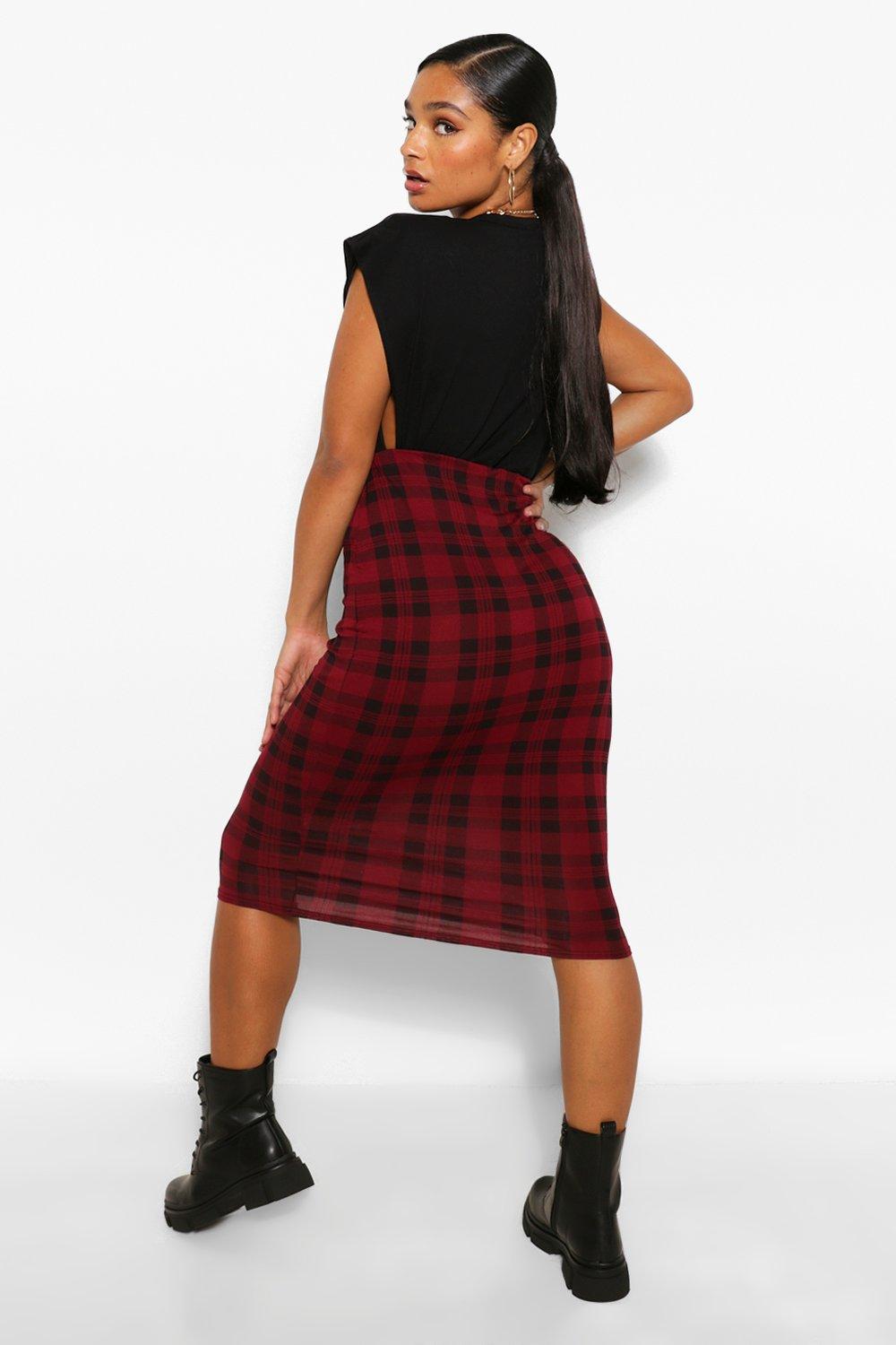 Plus Geruite Midi Rok